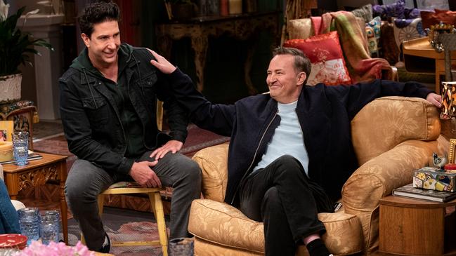 Matthew Perry with David Schwimmer during the Friends reunion special. Picture: Terence Patrick