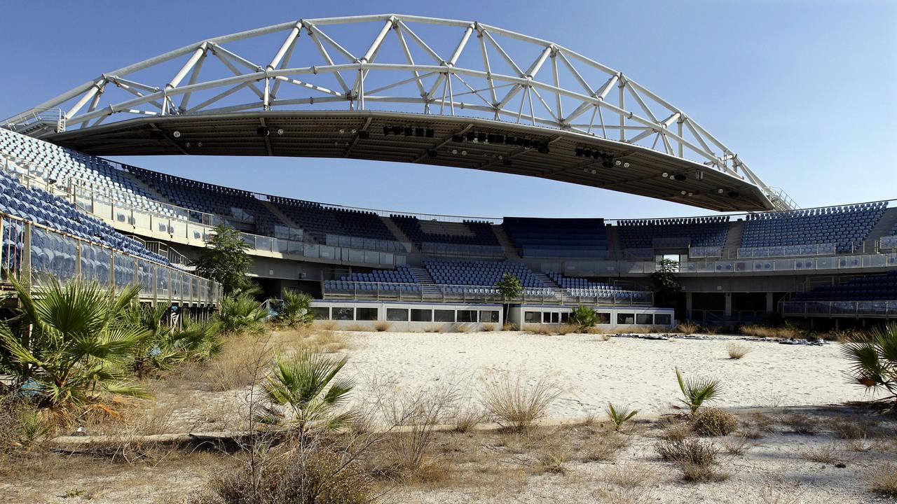 Inside the abandoned baseball stadium which was left derelict for