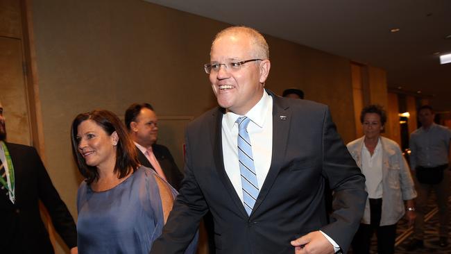 PM Scott Morrison arrives to NSW Premier Gladys Berejiklian’s Liberal Party function with his wife. Picture: Sam Ruttyn