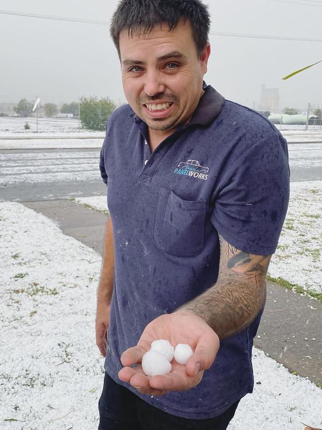 Panel Beater Dave Hill thought the hail at Biloela was 'wonderful'. Picture: Renee Hill