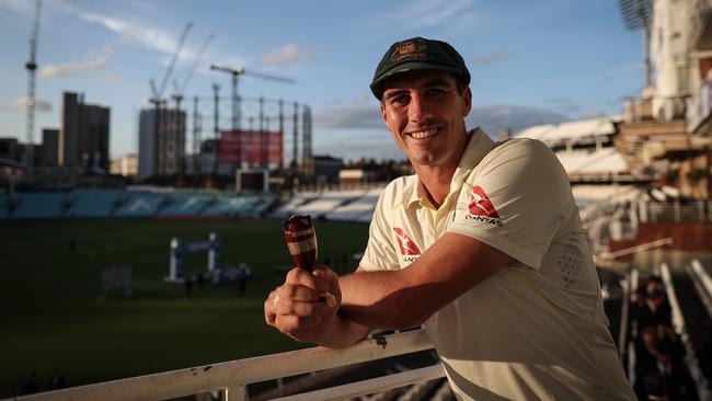 Pat Cummins with a replica Ashes urn at The Ova, Picture: Getty Images