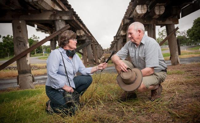 Journalist Amanda Gearing interviews flash flood survivor Frank King in Grantham. His story appears in her book The Torrent: Toowoomba and the Lockyer Valley January 2011, which was part of her masters research at QUT. . Picture: Tony Phillips