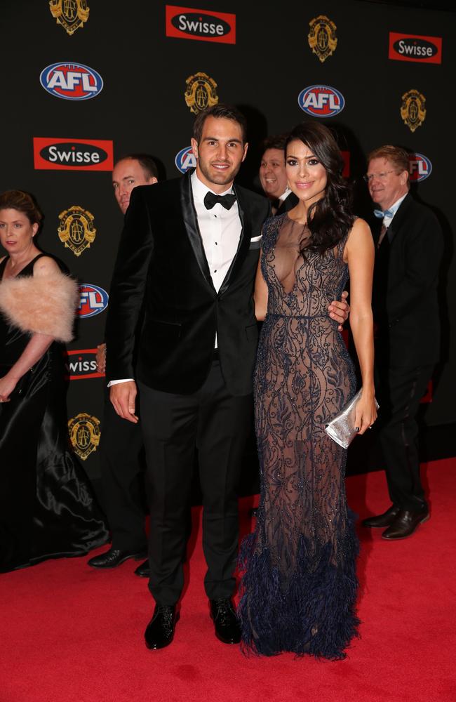 Josh Kennedy of Sydney and partner Ana Calle arrive on the red carpet for the 2015 AFL Brownlow Medal presentation held at Crown Casino on Monday, September 28, 2015, in Melbourne, Victoria, Australia. Picture: Tim Carrafa