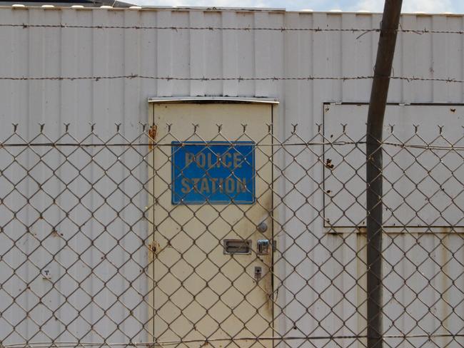 The heavily fortified Peppimenarti police station, to which officers retreated after coming under close-range rifle fire in 2021. Picture: Jason Walls