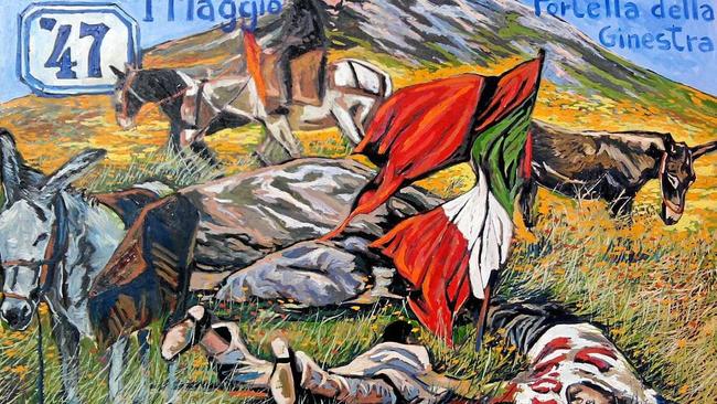 Postcard remembering the murder of workers on May 1, 1947 in Sicily.