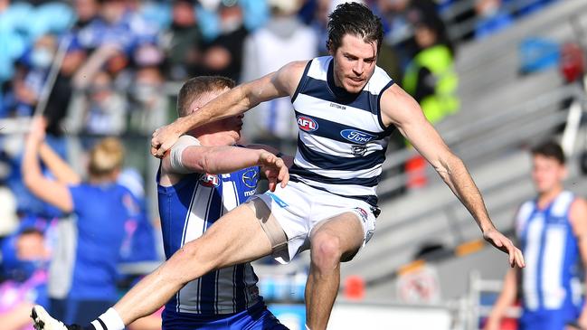 Geelong’s Isaac Smith and North Melbourne tough nut Jack Ziebell are likely to cross paths when the two teams clash in Tasmania on Sunday.