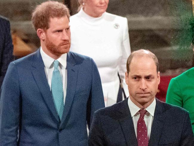 (FILES) In this file photo taken on March 09, 2020 Britain's Prince Harry, Duke of Sussex (L) and Britain's Meghan, Duchess of Sussex (2nd R) follow Britain's Prince William, Duke of Cambridge (C) and Britain's Catherine, Duchess of Cambridge (R) as they depart Westminster Abbey after attending the annual Commonwealth Service in London on March 9, 2020. - Prince Harry and his wife Meghan formally step down as senior members of the British royal family on March 31, 2020, as they start a controversial new life in the United States. (Photo by Phil Harris / POOL / AFP)