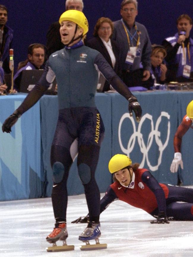 Gunn’s Olympic moment has been likened to that of Aussie gold medal speed skater Stephen Bradbury. Picture: Steve Munday/Getty Images