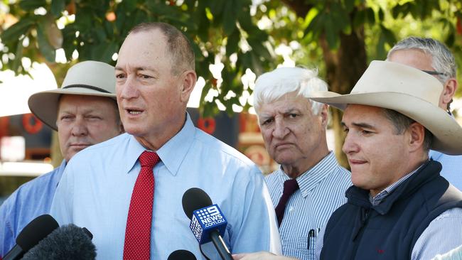 Queensland Senator Fraser Anning with Bob and Robbie Katter after joining Katter's Australia Party. Picture: Brendan Radke