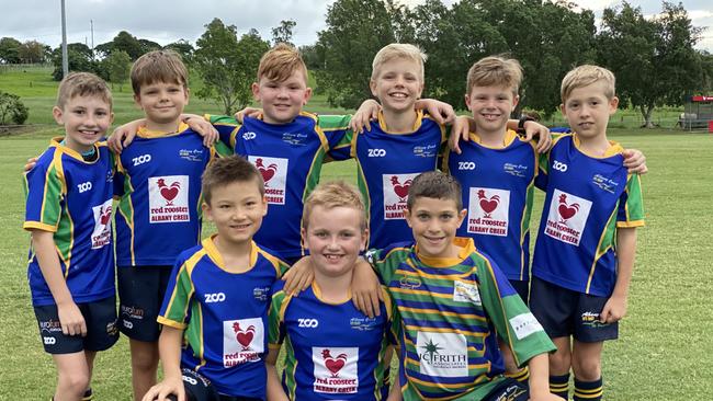 The Albany Creek Brumbies under 10 team for this year played at Suncorp Stadium Back row – L-R – Hunter West; Felix Nielsen, Lachlan Cook; Blayze Wilson; Charlie Jones; Tommo Hampton; Front row – L-R – Joshua Phipps; Hudson Cloherty; Jaxon Johnsen. Absent – Ben Day