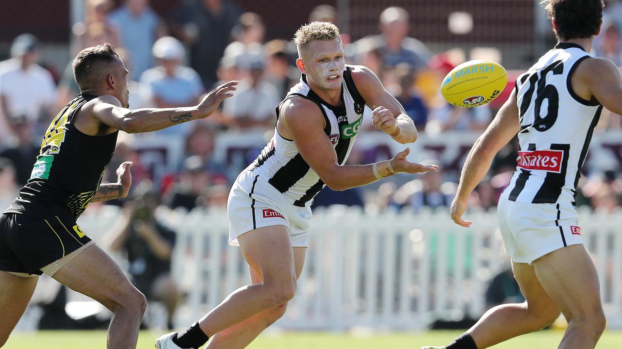 Adam Treloar injured his hamstring late in the Marsh Series match against Richmond last Sunday. Picture: Michael Klein