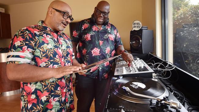 British DJs Carl Cox and Eric Powell at Cox’s home studio on the Mornington Peninsula. Picture: Nicki Connolly