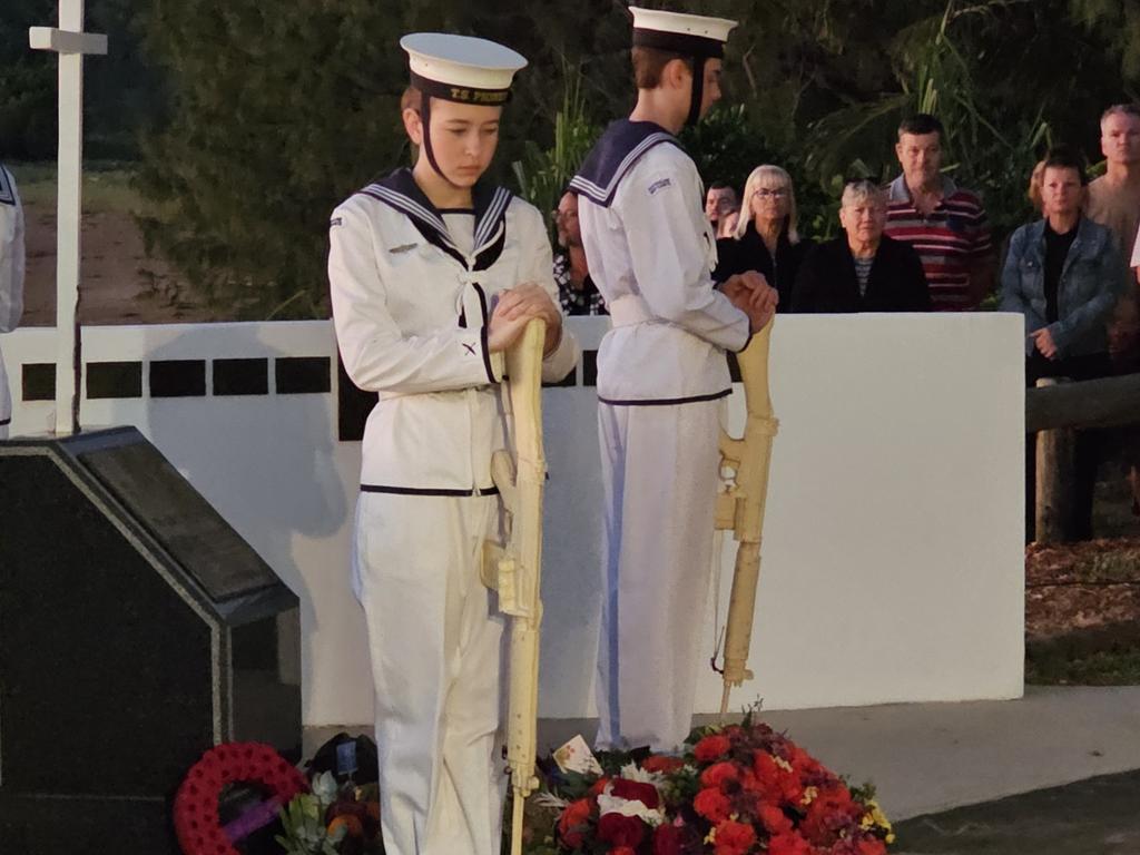 Catafalque party at the Half Tide Dawn Service at Hay Point. Mackay Anzac Day 2025 Photo: Janessa Ekert