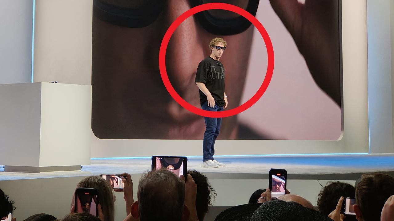 Mark Zuckerberg shows off the new Orion glasses on stage at Meta Connect 2024.