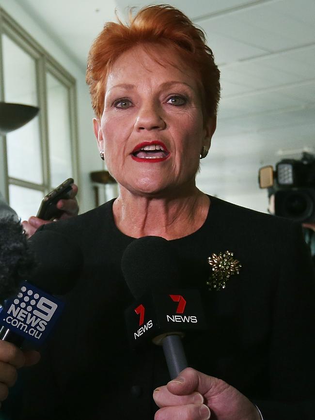 Senator Pauline Hanson at Parliament House in Canberra on Wednesday. Picture: Kym Smith