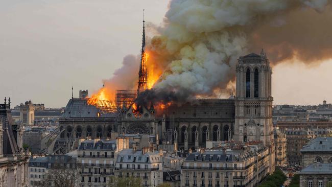 A spokesman for the cathedral said that the wooden structure supporting the roof was being gutted by the blaze. Picture: Fabien Barrau/AFP