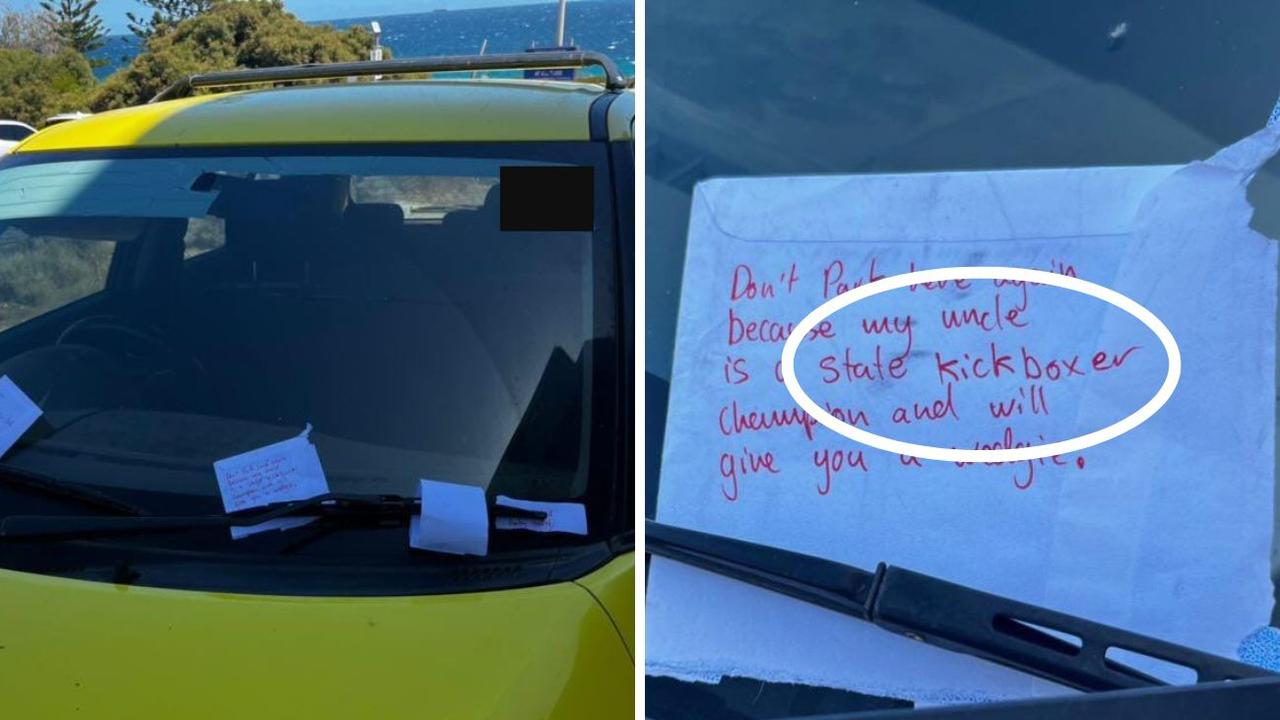 Enraged parking notes were left on a car at Cottesloe Beach. Picture: Facebook/ The Bell Tower Times 2.0