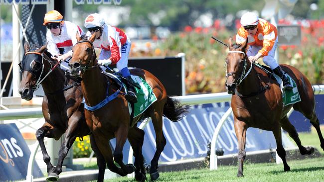 Sir John Hawkwood wins the Sky High Stakes. Picture: Simon Bullard