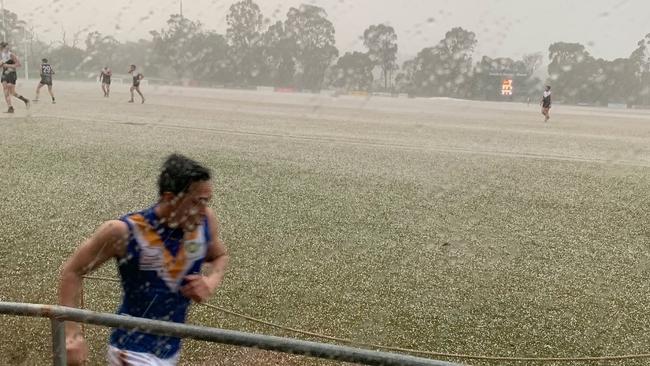 The heavy blanketed the field. Picture: @RwdFootballclub