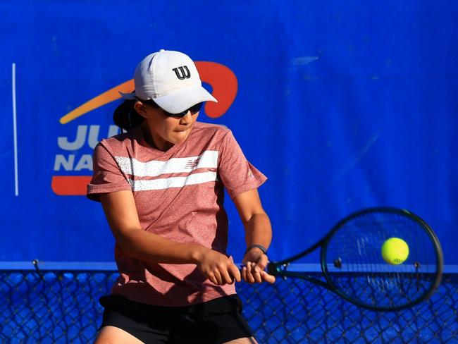 April 16: Tori Russell (QLD) during the 2024 12U and 14U Australian Claycourt Championships at Tennis World in Lyneham, Canberra on Tuesday, April 16, 2024. Photo by TENNIS AUSTRALIA/ ANASTASIA KACHALKOVA