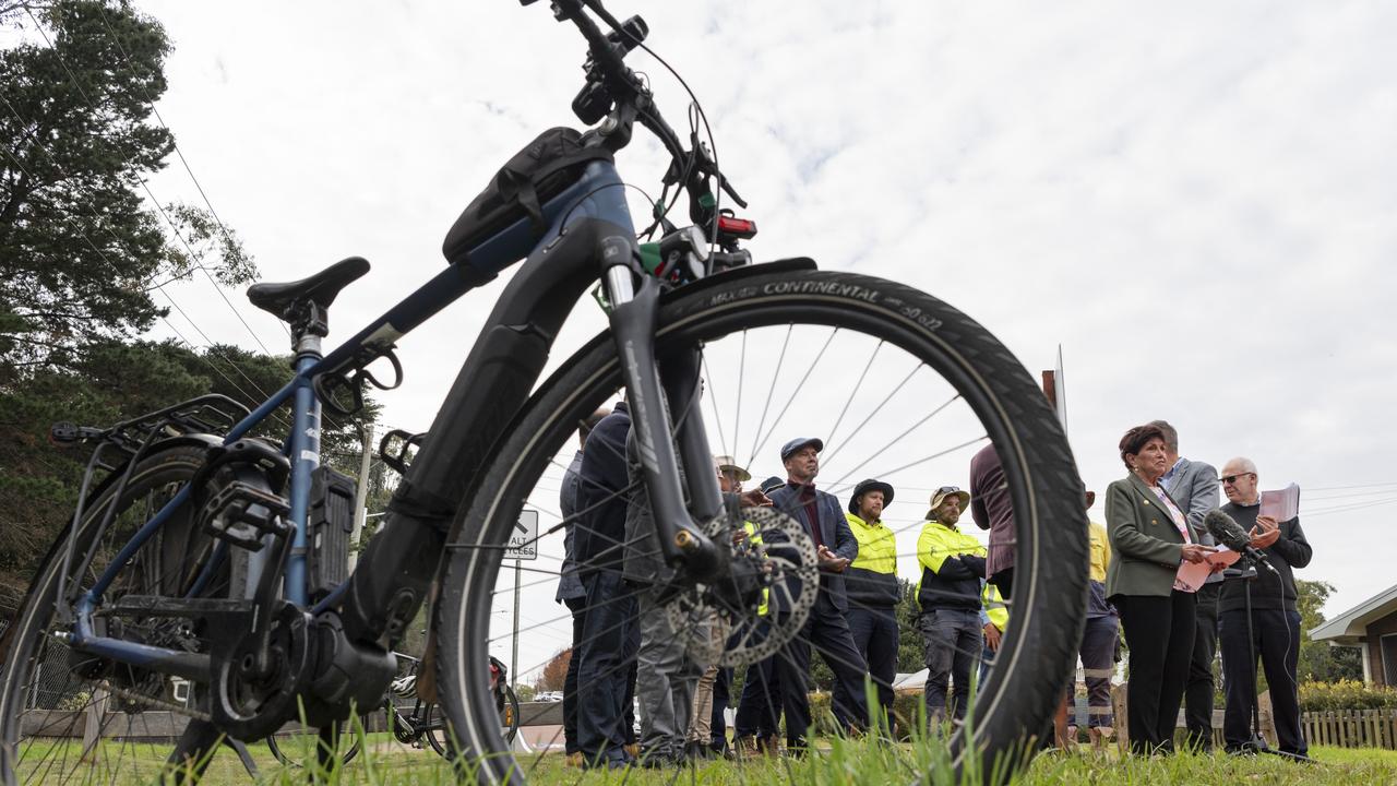 Councillor Carol Taylor speaks to media as Pierce St in South Toowoomba is launched as Queensland's first active street – where bicycles have equal rights to cars, Friday, June 21, 2024. Picture: Kevin Farmer