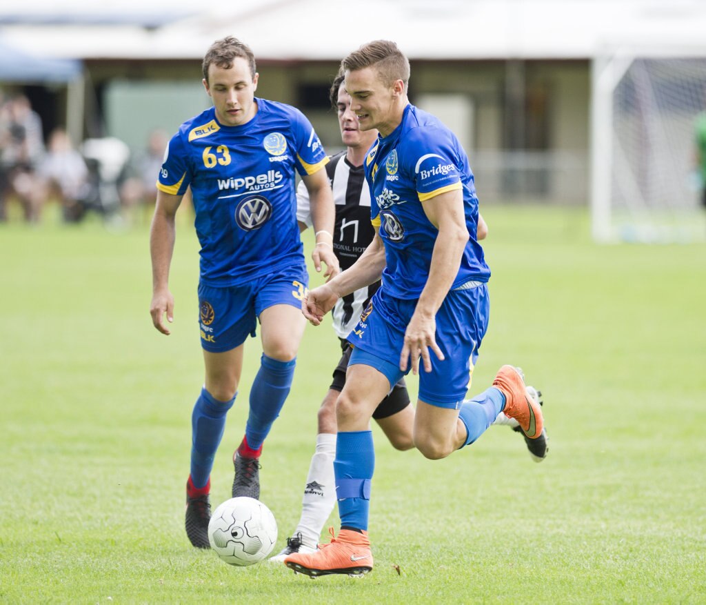 Daniel Fuller, USQ. Football, Willowburn vs USQ. Sunday, 4th Mar, 2018. Picture: Nev Madsen