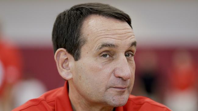 USA Basketball men's national team coach Mike Krzyzewski is shown at practice in Las Vegas. Gregg Popovich, who has led the San Antonio Spurs to five NBA titles, will replace Mike Krzyzewski as the U.S. basketball coach following the 2016 Olympics.