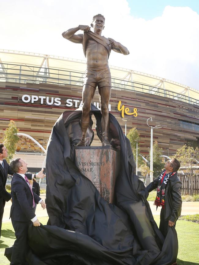 The unveiling of the Nicky Winmar statue outside the Perth Stadium in Burswood. Picture: Jackson Flindell