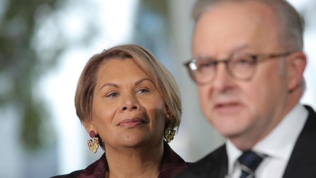 Anthony Albanese announcing former Greens senator Dorinda Cox has joined the Labor Party. Picture: Philip Gostelow / NewsWire