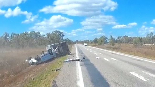 A South Australian man and his passenger have walked away from this horror crash in Queensland. Picture: Queensland Police.