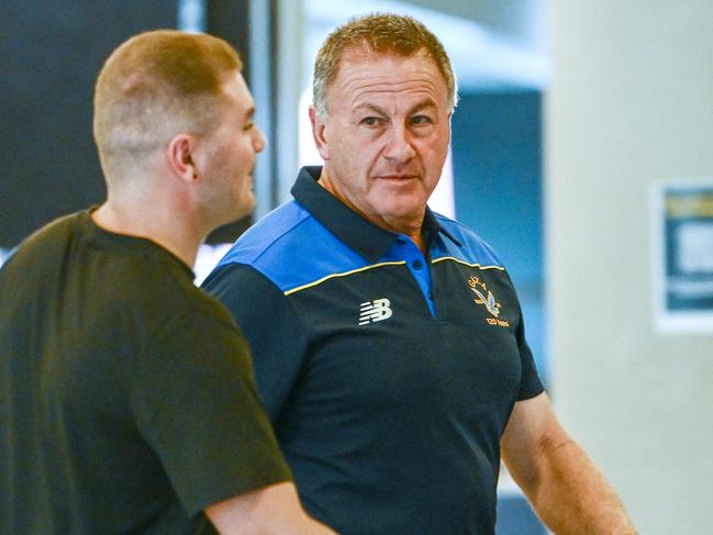 President of GAZA Football club Don Rosella arrives for the Gaza Football Club appeal for years of salary cap breaches dating back to 2018 at the SANFL Tribunal at Adelaide Oval Monday,February,5,2024.Picture Mark Brake