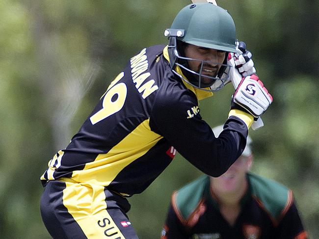 Victorian Turf Cricket Association North West Division match between Sunshine United and Keilor at Selwyn Park, Albion. Sunshine United's Chouhan in action. Picture: Sarah Matray