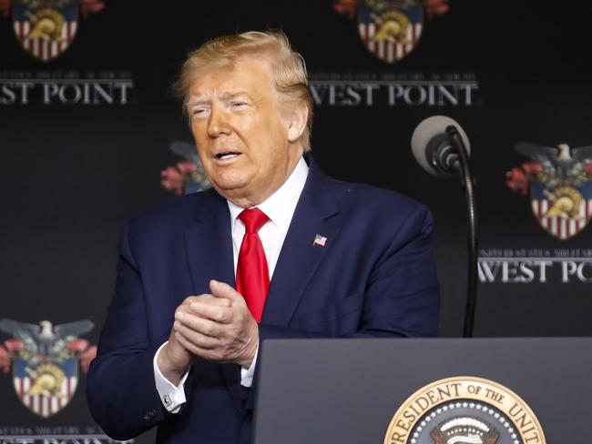 US President Donald Trump speaks to graduating cadets dat famed military school, West Point. Picture: AP