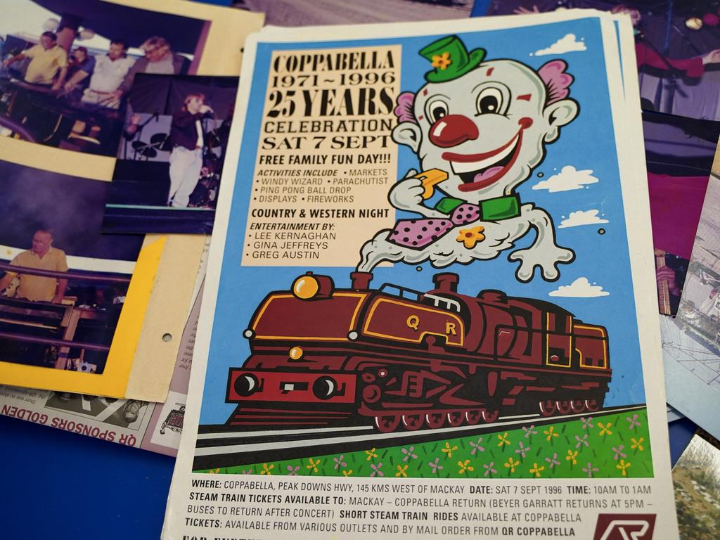 A flyer from the 25th anniversary of Coppabella mixed in with photographs and other memories at the 40th birthday celebrations of Coppabella State School. Picture: Heidi Petith