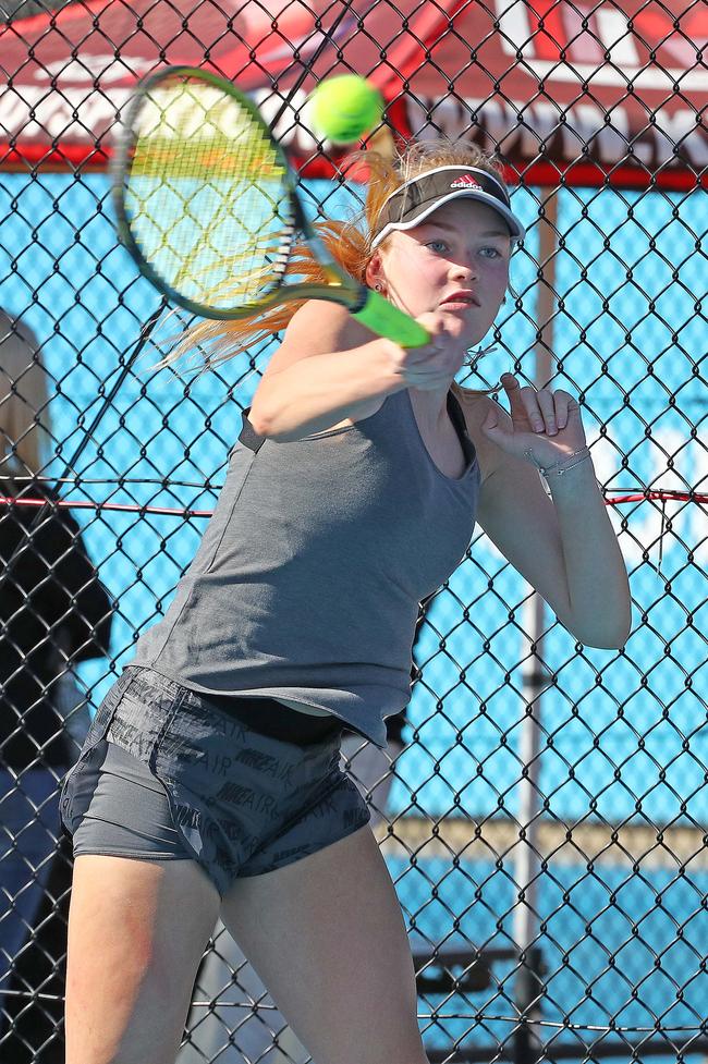 Action from the International Tennis Federation junior tournament at KDV on the Gold Coast. Picture: Tertius Pickard
