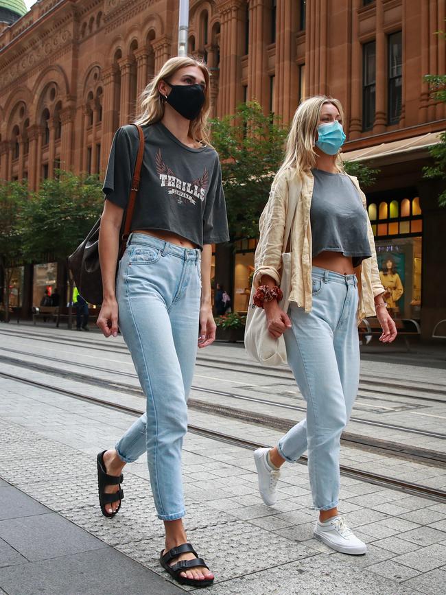 Ann-Kristin Boeger and Jana Kellner on George Street on Wednesday. Picture:Justin Lloyd