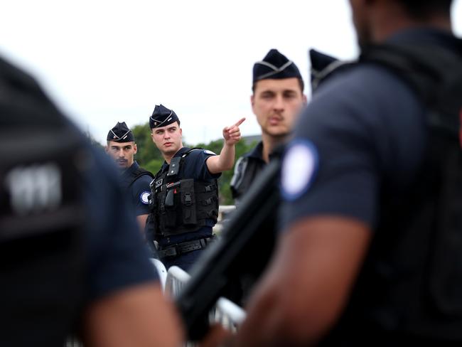 PARIS, FRANCE - JULY 26: Police are seen during the opening ceremony of the Olympic Games Paris 2024 on July 26, 2024 in Paris, France. (Photo by Alex Pantling/Getty Images)