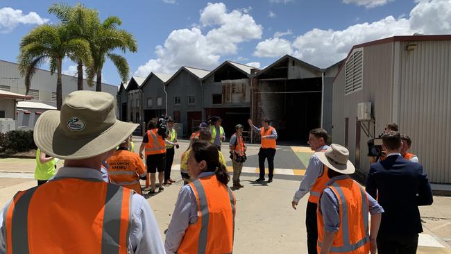 SITE TOUR: Premier Annastacia Palaszczuk, Treasurer Cameron Dick, Transport Minister Mark Bailey, Minister for Manufacturing Glenn Butcher, Rockhampton MP Barry O'Rourke and Keppel MP Brittany Lauga tour the former Aurizon rail manufacturing site in Rockhampton.