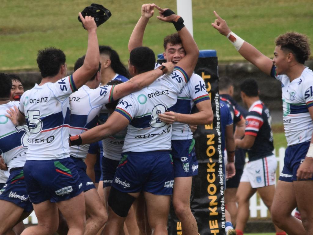 The Warriors celebrate their Harold Matthews Cup win. Picture: Sean Teuma