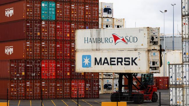 Shipping containers at DP World’s Port Botany facility in Sydney. Picture: Jenny Evans/Getty Images