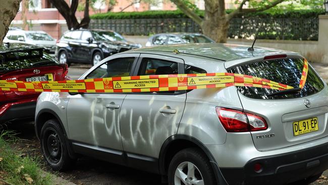 Cars damaged with anti-Israel graffiti in Woollahra. Picture: Tim Hunter.