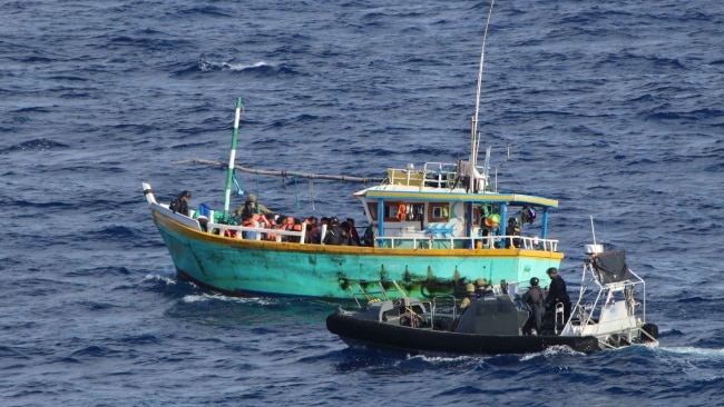 Mr Tehan pointed to the thousands of detained people at the height of people smuggling between 2007 and 2013. Picture: Australian border officials intercept illegal boat.