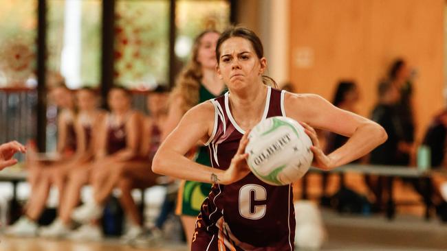 Falcons’ Gemma Henderson stood out under the post for her side. Picture: Glenn Campbell