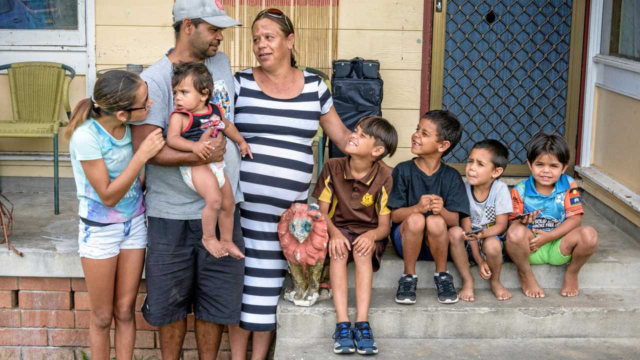 HOUSING CRISIS: Nikita, Lindsay and Zerelle Daley, Stacey Cutmore, Damian, Lindsay, Jaymarn and Tyjarn Daley with Ambar Daley absent- looking for housing. Picture: Adam Hourigan Photography