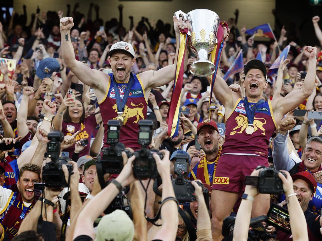 <p>What a landslide win it was for 2024&rsquo;s AFL Grand Final win? Sydney Swans vs Brisbane Lions at the MCG. Lachie Neale and Dayne Zorko of the Lions with the cup after todays win. Pic: Michael Klein</p>