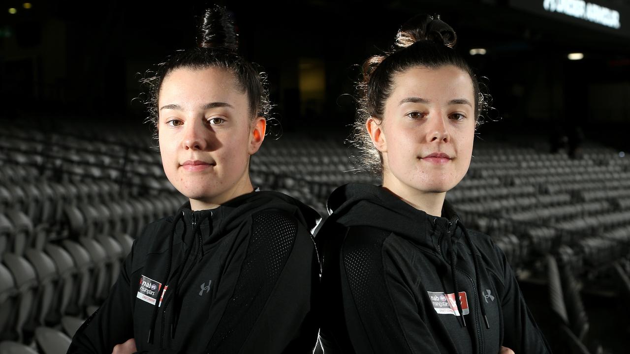 Seeing double. Haines twins Chloe (left) and Libby (right). Photo: Hamish Blair/AAP Image.