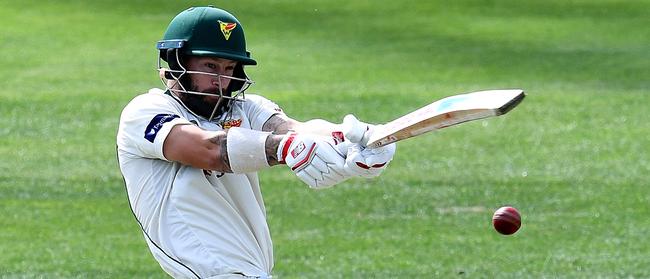 Tasmanian batsman Matthew Wade plays a shot during day 4 of the Round 10 Sheffield Shield cricket match between Tasmania and New South Wales at Blundstone Arena in Hobart, Saturday, March 23, 2019. Picture: AAP IMAGE/DAVE HUNT