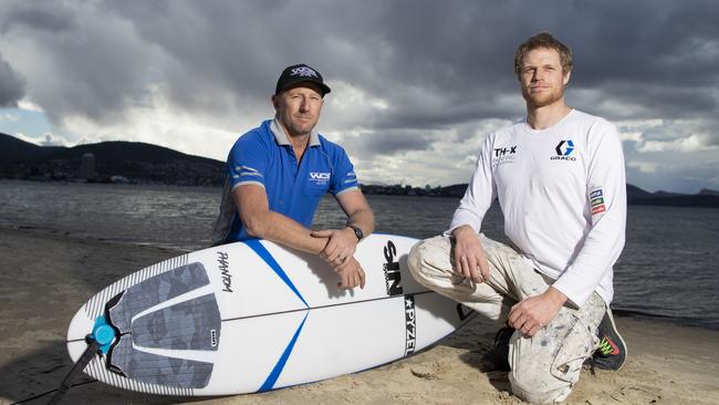 Two surfer mates who rescued two fishermen after their boat capsized at Marion Bay last year still regret the fact they could not save Anthony Bowerman. Zeb Critchlow and Tyler Hollmer-Cross who the coroner has said should be awarded for their bravery.  Picture: RICHARD JUPE