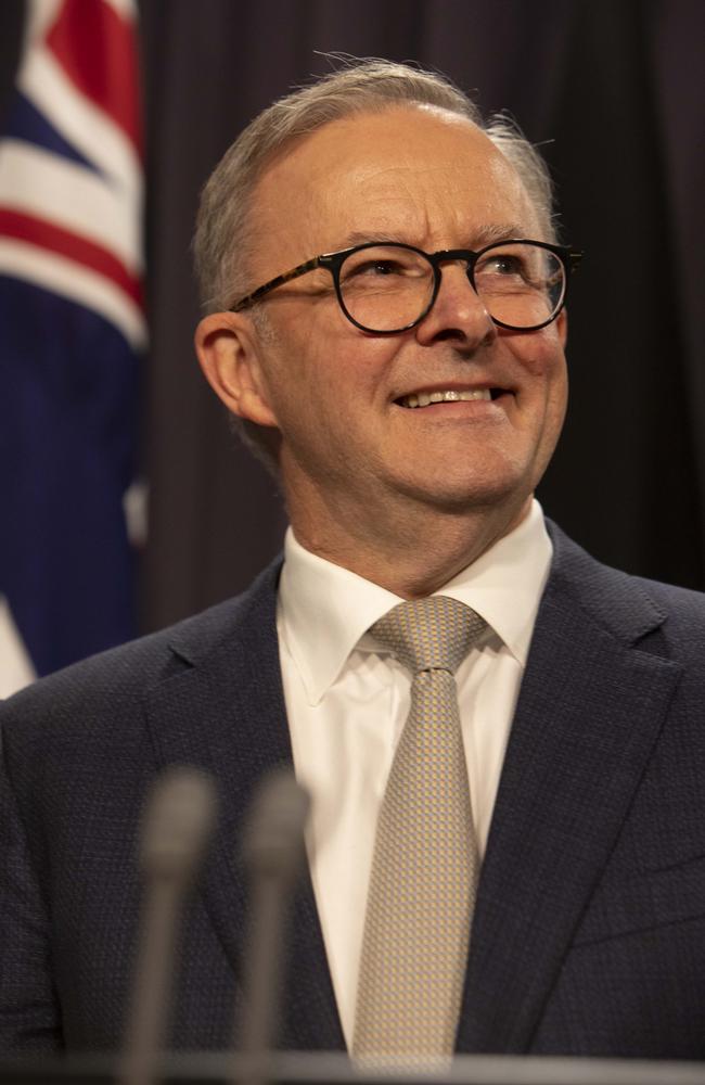 Anthony Albanese was unable to hide his happiness. Picture: NCA NewsWire / Andrew Taylor