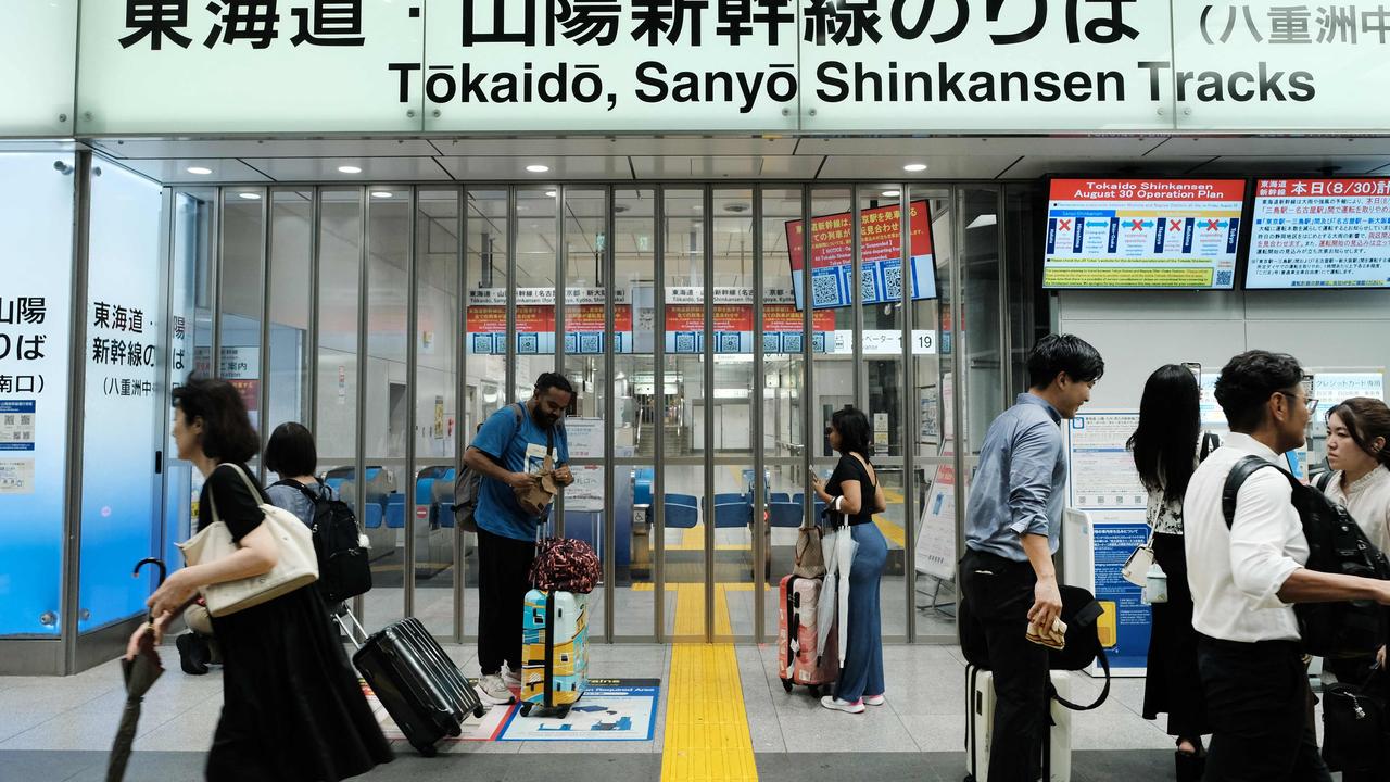 Closed ticket gates for the Tokaido Shinkansen platform after train operations were suspended at JR Tokyo Station on August 30, 2024. Picture: Kazuhiro Nogi / AFP